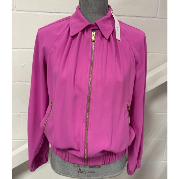 Trina Turk Snapdragon Pink Astounding Zip Up Collared Bomber Jacket Size XS NWT - Picture 2 of 11